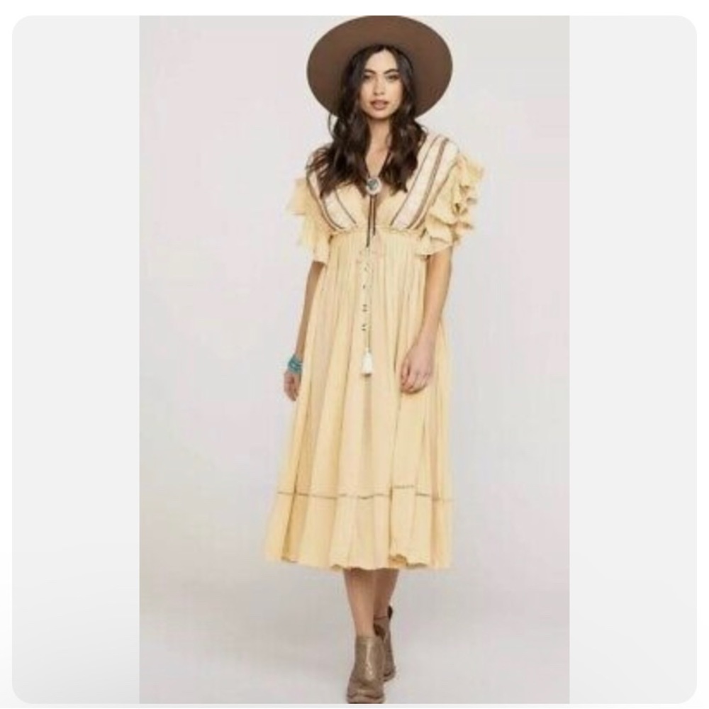 Free People Bali Will Wait For You Embroidered MIDI Dress Large